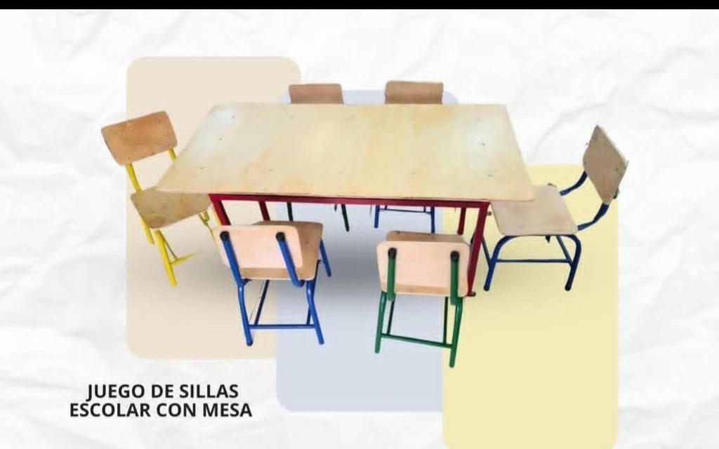 SET RECTANGULAR ESCOLAR ( 1 MESA 6 SILLAS ) MESA 60CM*120CM SILLA 35CM
