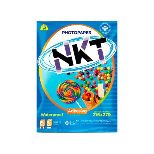 [7401103306731] Papel STIKER FOTO 8.5X11 20Hjs Glossy 115Gr C/Adhesivo En Bolsa Nkt