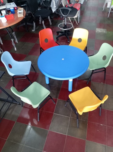 SET SILLAS KINDER PVC METALICA / MESA CIRCULAR (6 SILLAS + 1MESA)